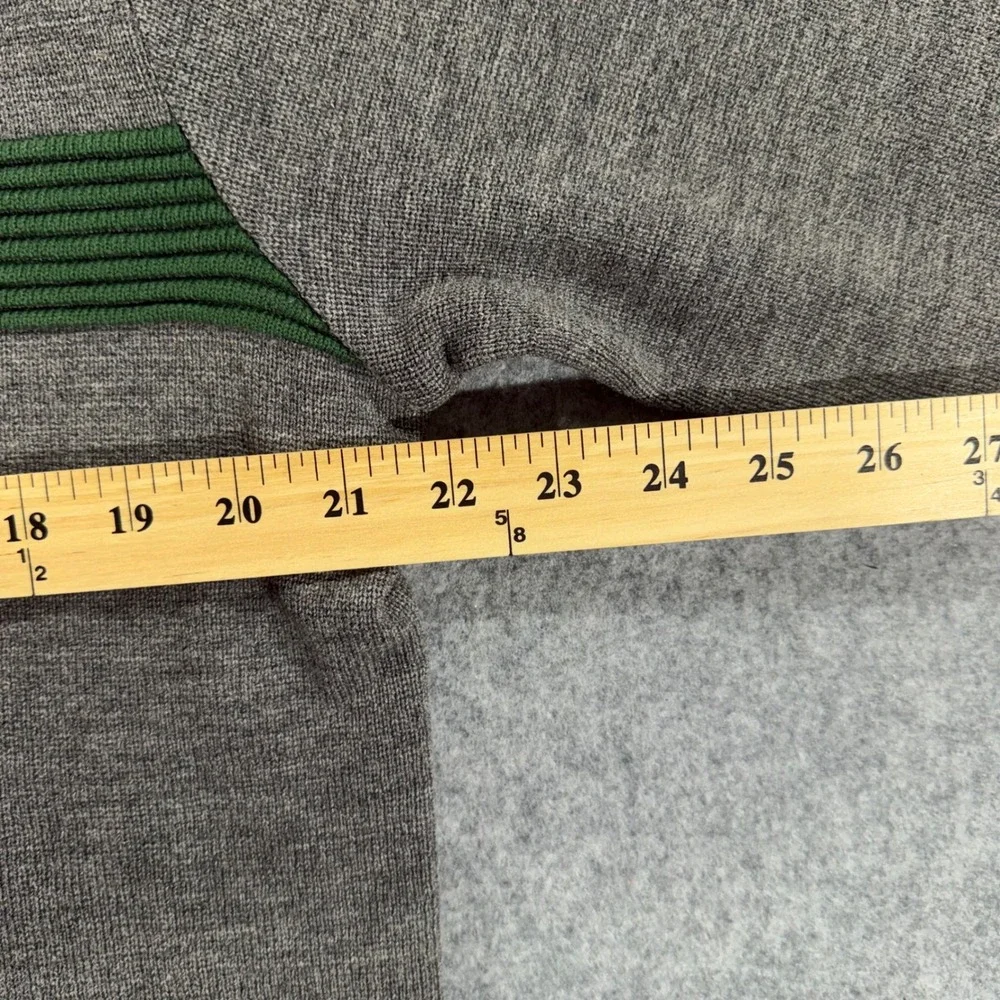 Vintage Badge Mens XL Gray Green Stripe Knit Crewneck Sweater 90s Retro